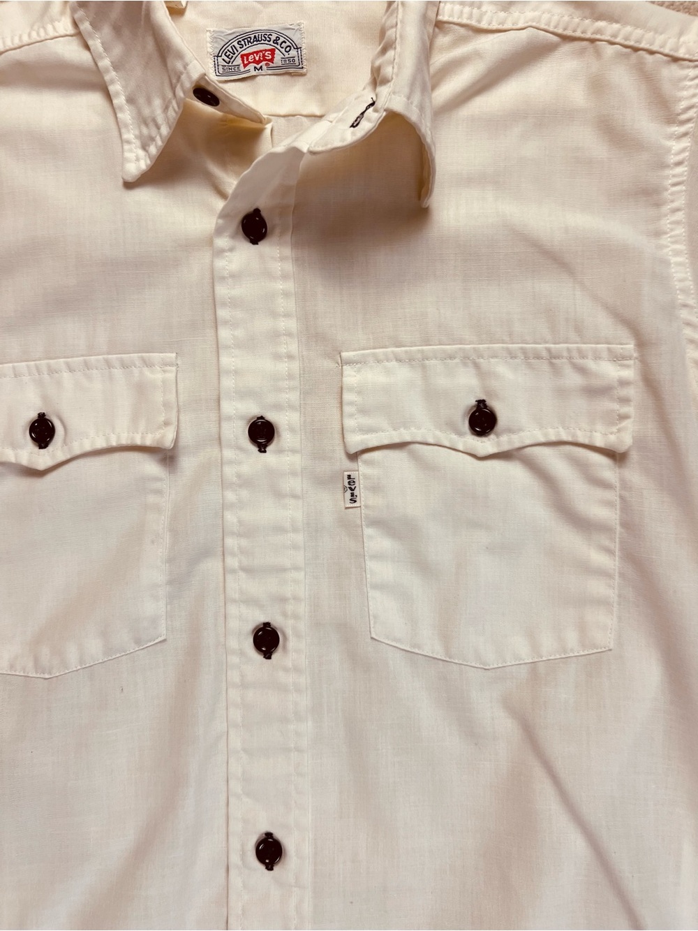 Vintage 70s Levi’s Saddleman Western Work Shirt – White Tab - Ivory Chambray – M - Picture 5 of 12